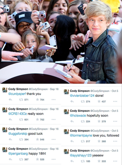 
Cody không chỉ trả lời hàng loạt tin nhắn của người hâm mộ, mà anh chàng thậm chí còn sẵn sàng theo dõi lại các fan của mình.